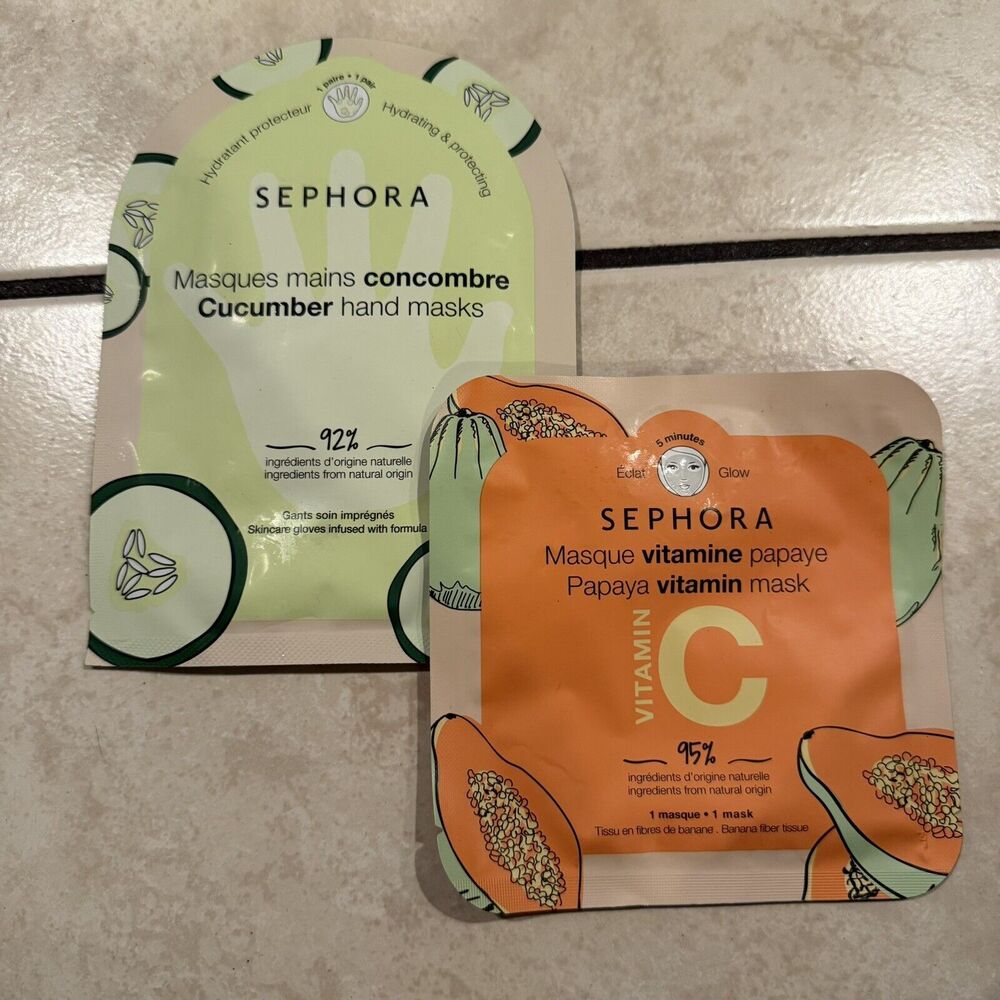 Lot - 1 Sephora Papaya Vitamin C Face Mask And  1 cucumber Hand Mask